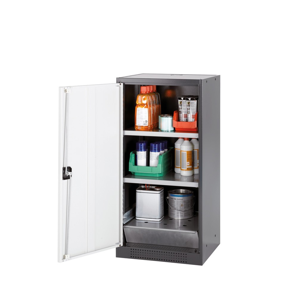 asecos® Chemikalienschrank CS-CLASSIC, mit Bodenauffangwanne mit Lochblech und 2 Fachböden, HxBxT 1.105 x 545 x 520 mm, reinweiss