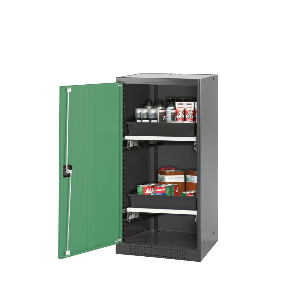 asecos® Chemikalienschrank CS-CLASSIC, mit 2 Tablarauszügen und PP-Wanne, HxBxT 1.105 x 545 x 520 mm, resedagrün