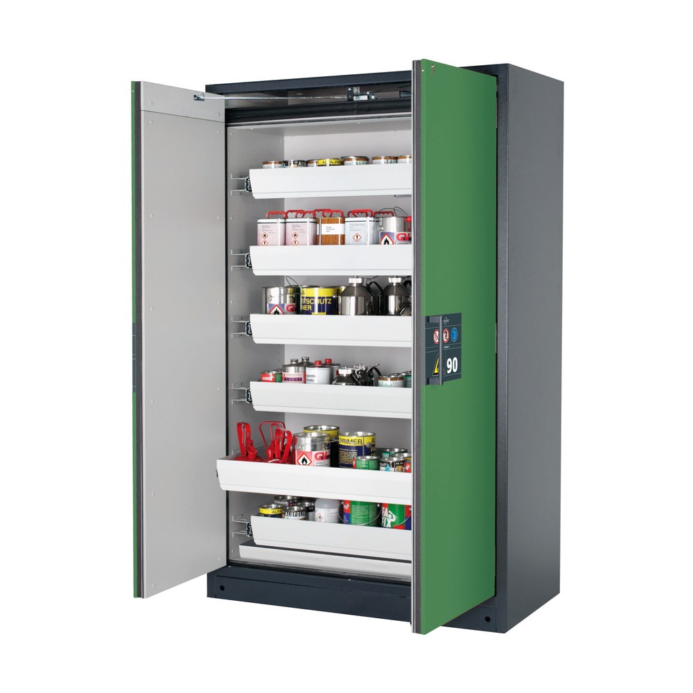 asecos® Brandschutzschrank Q-PEGASUS/Typ 90, 6 Auszugswannen, HxBxT 1.953 x 1.193 x 615 mm, resedagrün