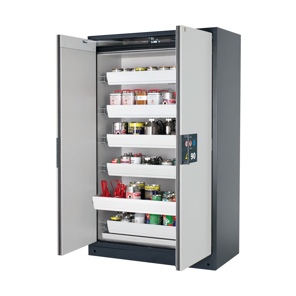 asecos® Brandschutzschrank Q-PEGASUS/Typ 90, 6 Auszugswannen, HxBxT 1.953 x 1.193 x 615 mm, lichtgrau