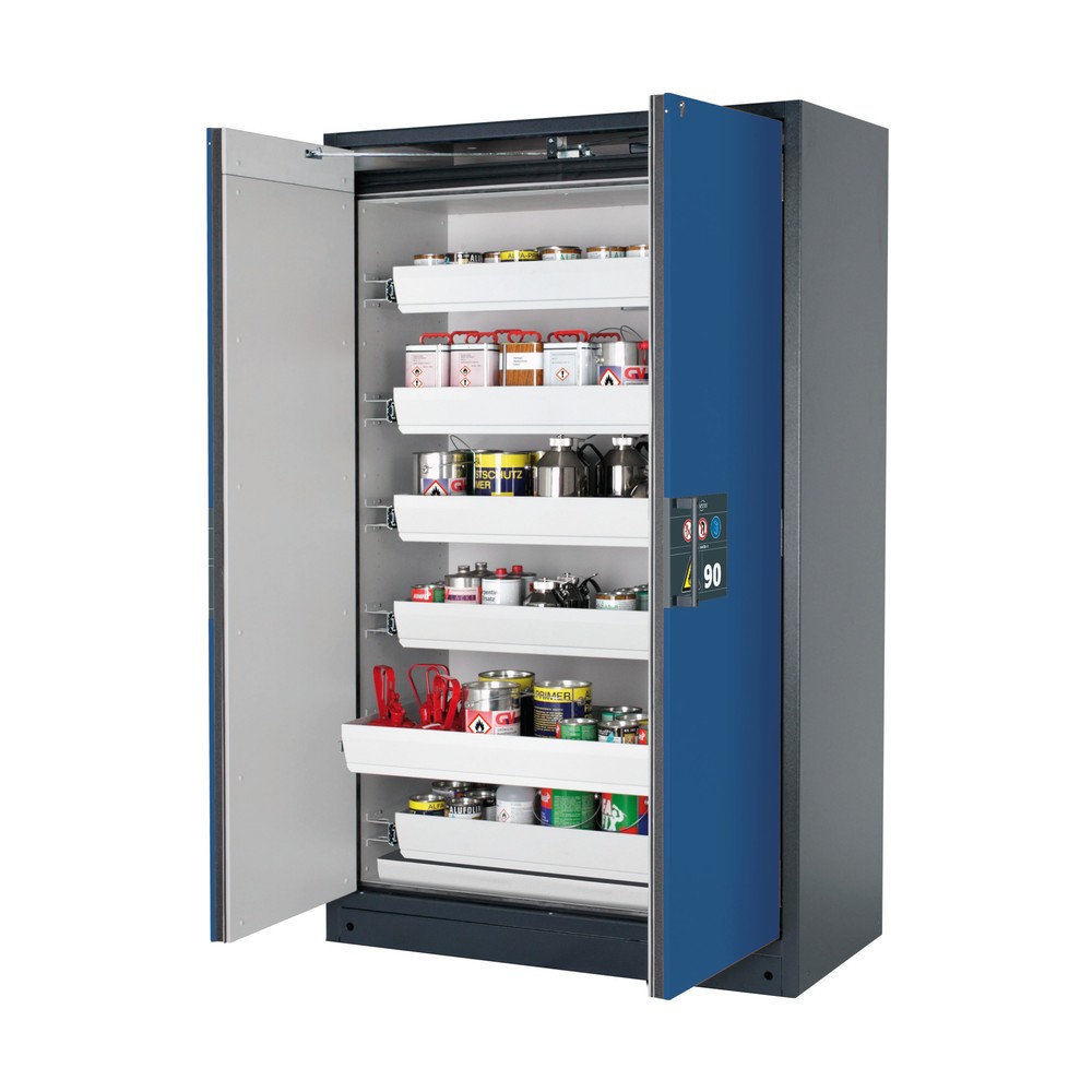asecos® Brandschutzschrank Q-PEGASUS/Typ 90, 6 Auszugswannen, HxBxT 1.953 x 1.193 x 615 mm, enzianblau