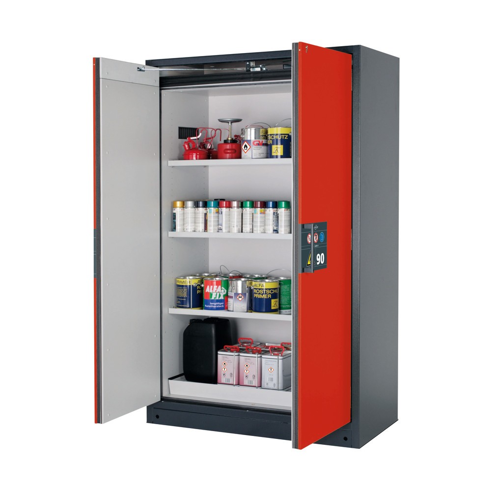 asecos® Brandschutzschrank Q-PEGASUS/Typ 90, 3 Fachböden, HxBxT 1.953 x 1.193 x 615 mm, verkehrsrot