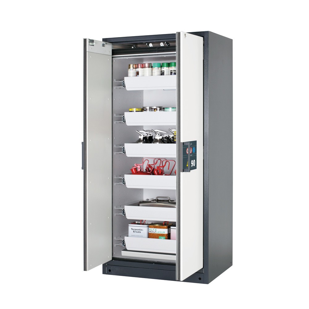 asecos® Brandschutzschrank Q-PEGASUS/Typ 90, 6 Auszugswannen, HxBxT 1.953 x 893 x 615 mm, reinweiss