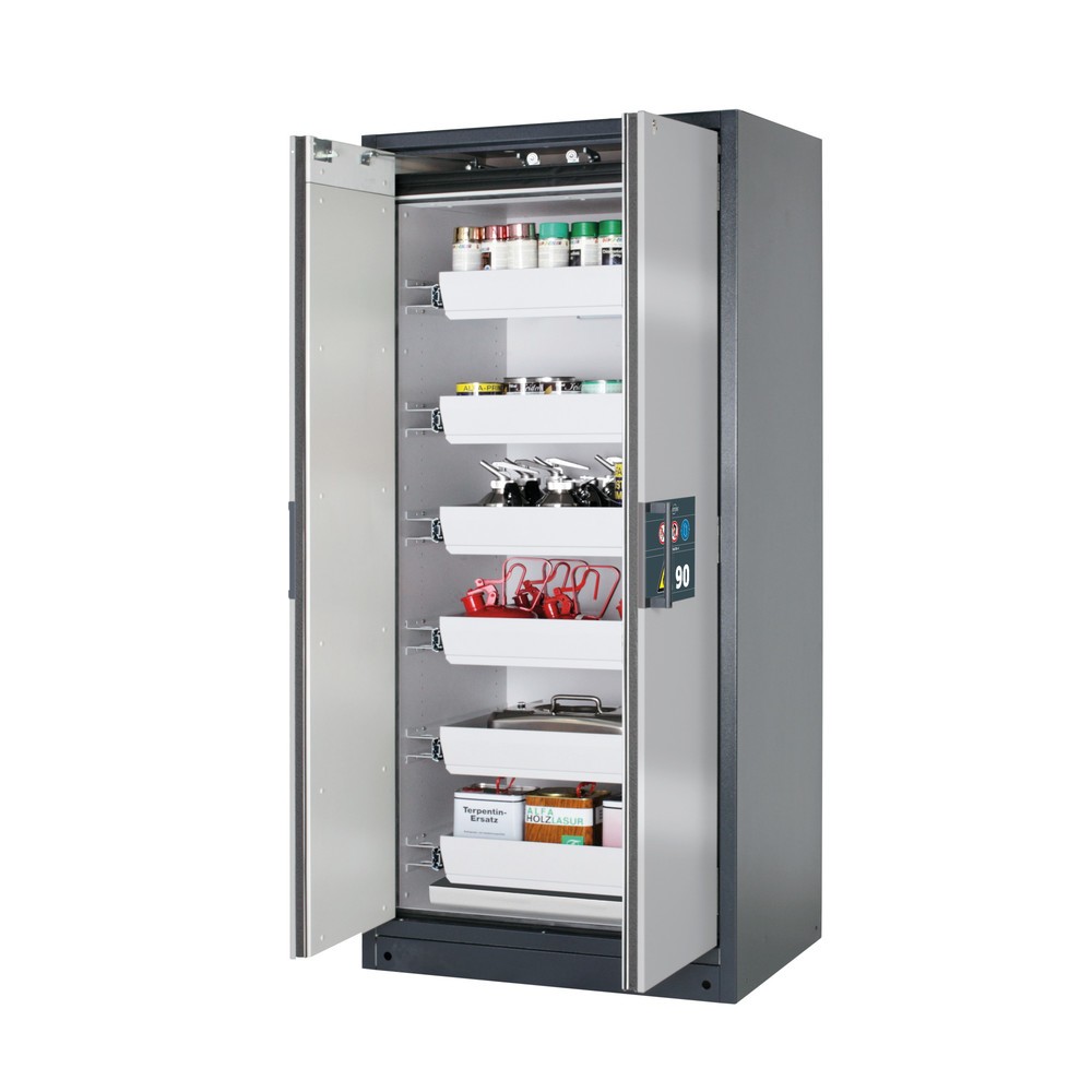asecos® Brandschutzschrank Q-PEGASUS/Typ 90, 6 Auszugswannen, HxBxT 1.953 x 893 x 615 mm, silber