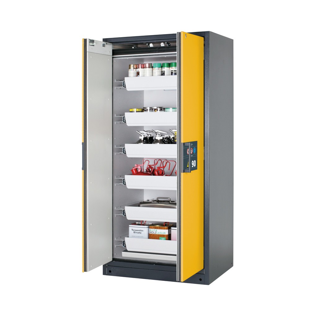 asecos® Brandschutzschrank Q-PEGASUS/Typ 90, 6 Auszugswannen, HxBxT 1.953 x 893 x 615 mm, goldgelb
