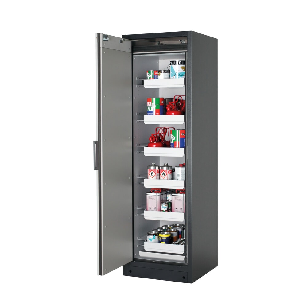 asecos® Brandschutzschrank Q-PEGASUS/Typ 90, 6 Auszugswannen, HxBxT 1.953 x 599 x 615 mm, lichtgrau