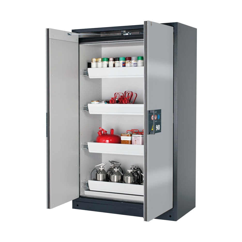 asecos® Brandschutzschrank Q-PEGASUS/Typ 90, 4 Auszugswannen, HxBxT 1.953 x 1.193 x 615 mm, silber