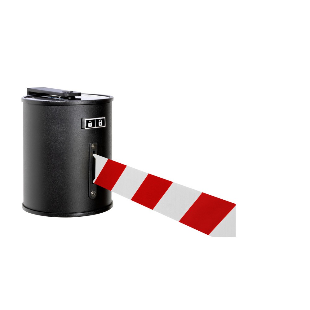 RS-GUIDESYSTEMS® Wandgurt mit Metallgehäuse, Auszugslänge 20 m, rot / weiss diagonal gestreift