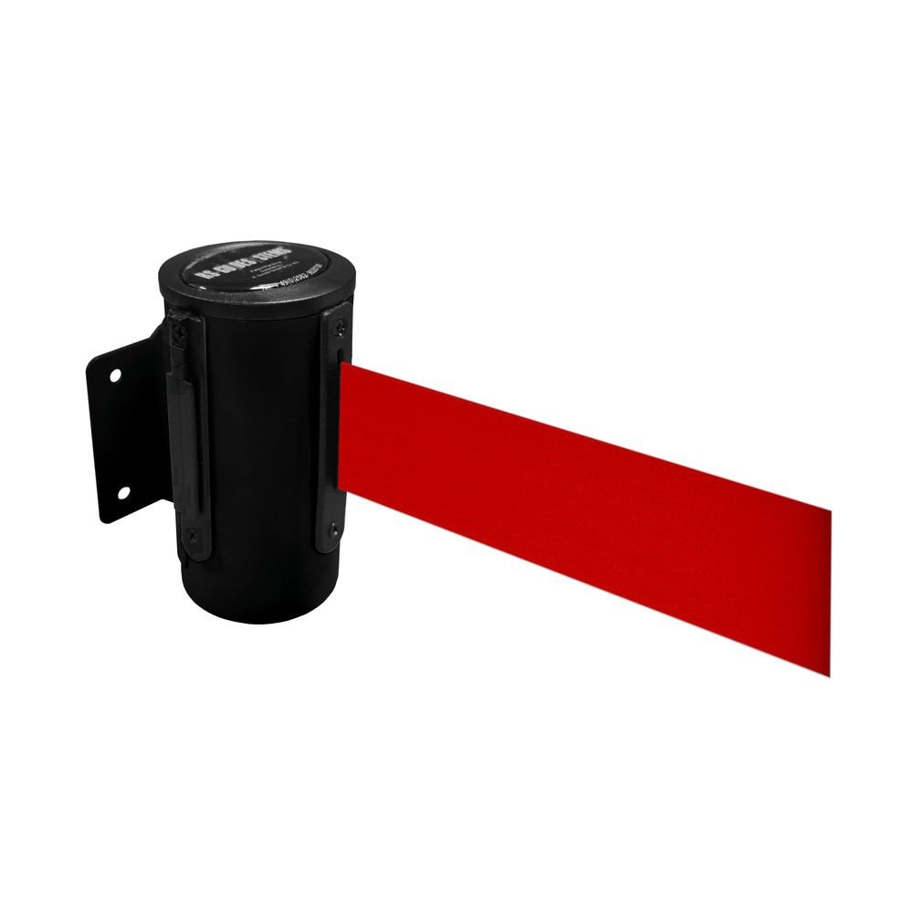 RS-GUIDESYSTEMS® Wandgurt-Kassette aus Metall, pulverbeschichtet, Auszugslänge 2,3 m, schwarz, rot