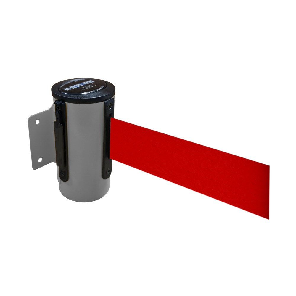 RS-GUIDESYSTEMS® Wandgurt-Kassette aus Metall, pulverbeschichtet, Auszugslänge 2,3 m, grau, rot