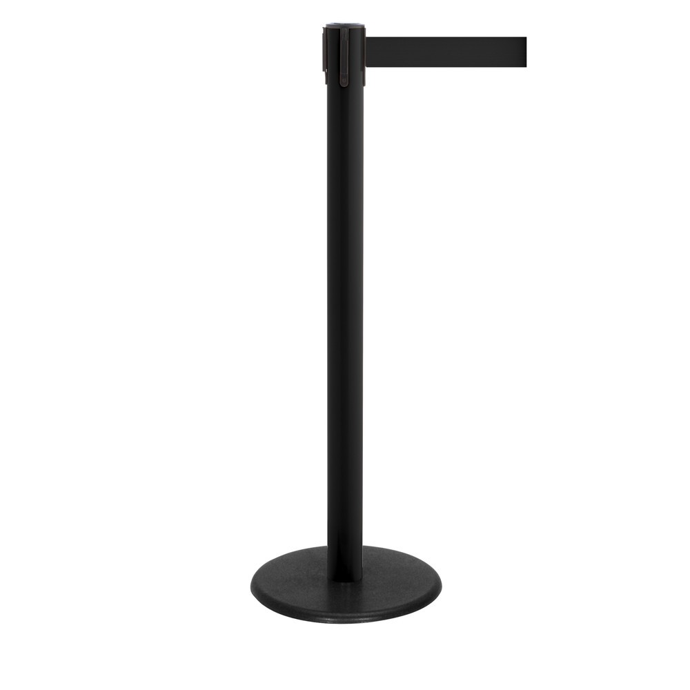 RS-GUIDESYSTEMS® Gurt-Absperrpfosten, Bodenteller aus Guss, Gurtbreite 50 mm, schwarz, schwarz, 4,0 m