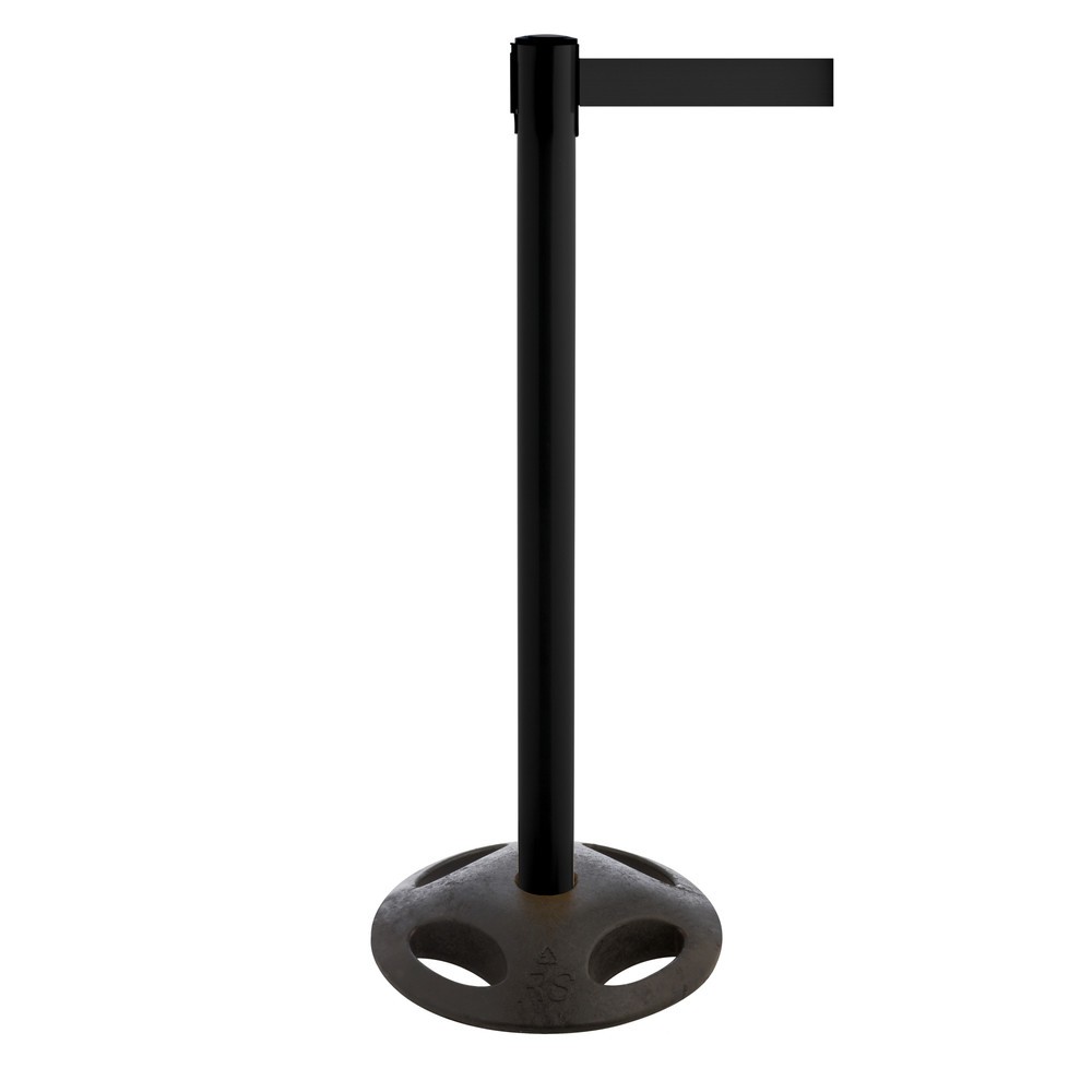 RS-GUIDESYSTEMS® Gurt-Absperrpfosten, Bodenteller aus Verbundwerkstoff, Gurtbreite 100 mm, schwarz, schwarz