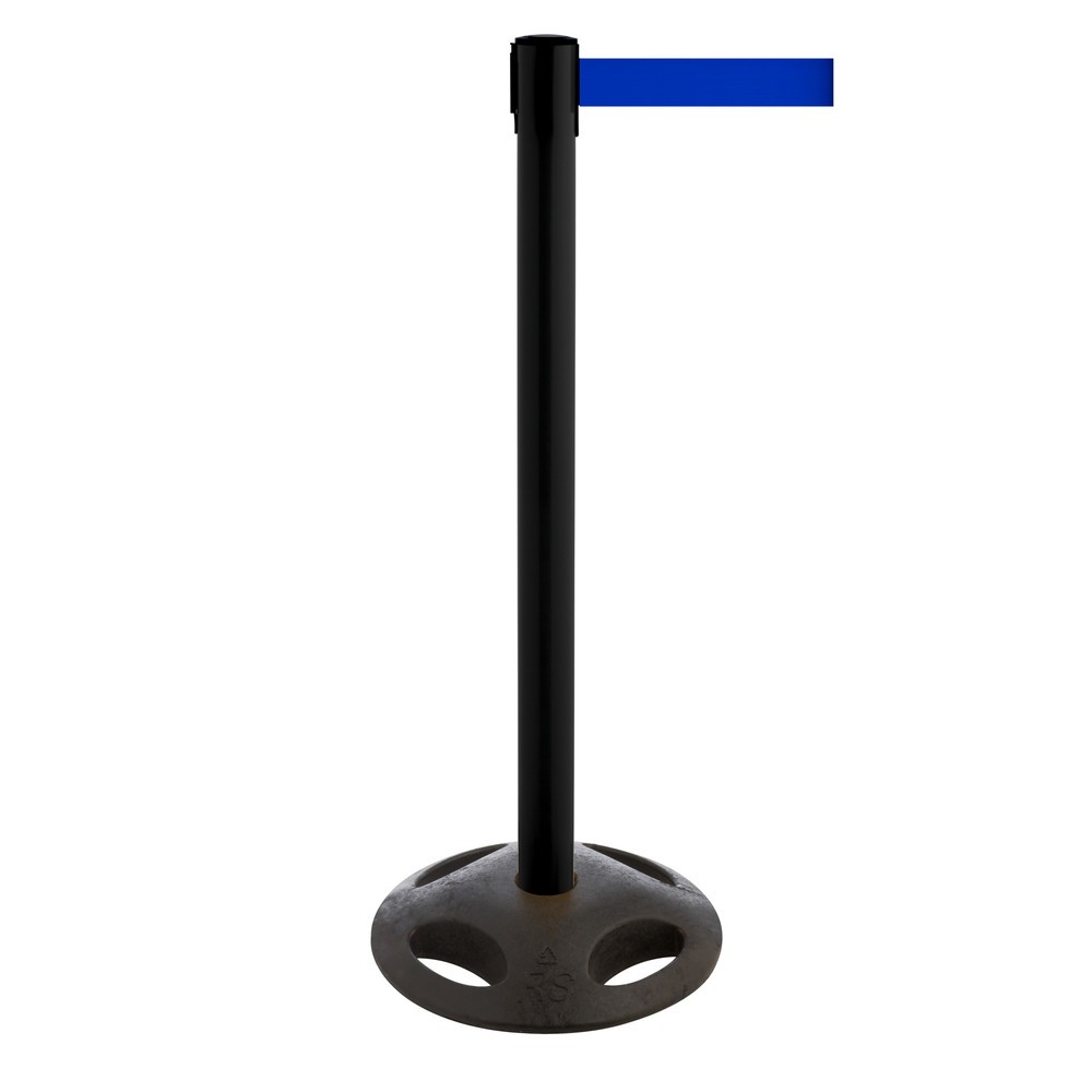 RS-GUIDESYSTEMS® Gurt-Absperrpfosten, Bodenteller aus Verbundwerkstoff, Gurtbreite 100 mm, schwarz, blau