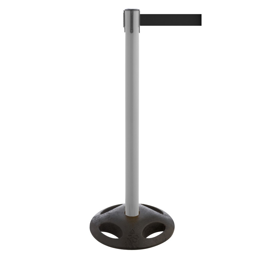RS-GUIDESYSTEMS® Gurt-Absperrpfosten, Bodenteller aus Verbundwerkstoff, Gurtbreite 50 mm, grau, schwarz