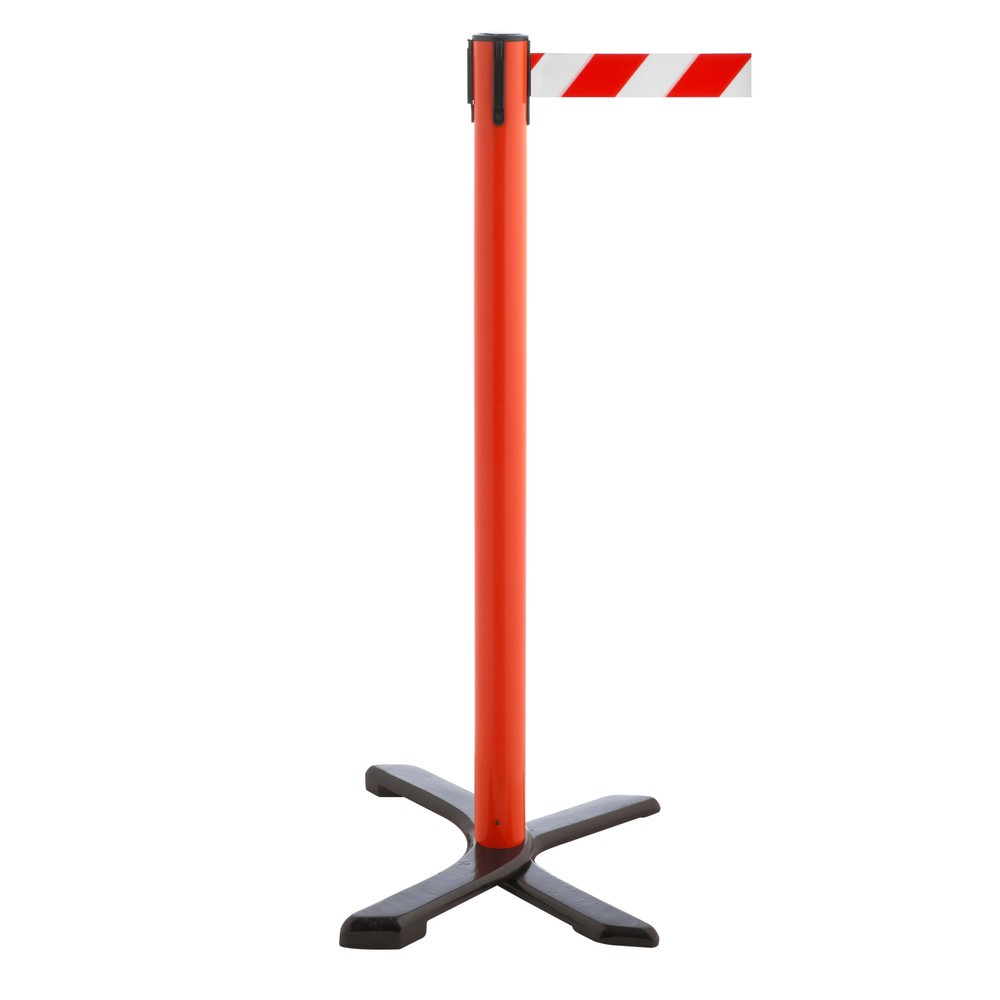 RS-GUIDESYSTEMS® Absperrpfosten Kreuzfuss, Gurtlänge 4 m, rot, rot / weiss diagonal gestreift