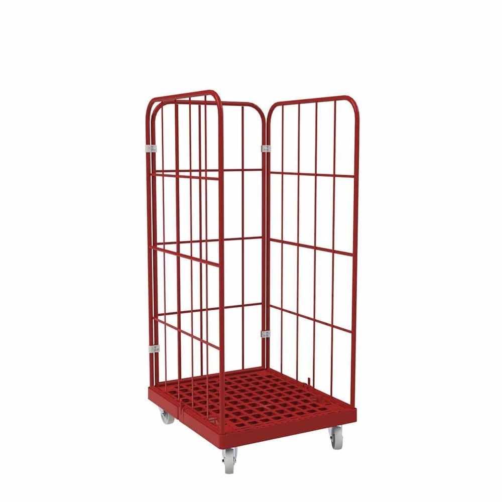 Rollbehälter Classic, 3-seitig, pulverbeschichtet, Kunststoff-Rollplatte, HxBxT 1.650 x 724 x 815 mm, feuerrot