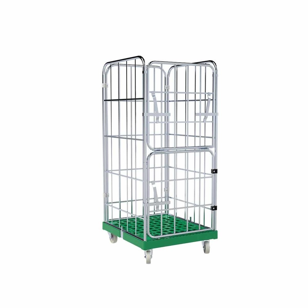 Rollbehälter, 4-seitig, halb abklappbare Vorderwand, Kunststoff-Rollplatte, HxBxT 1.650 x 724 x 815 mm, verkehrsgrün