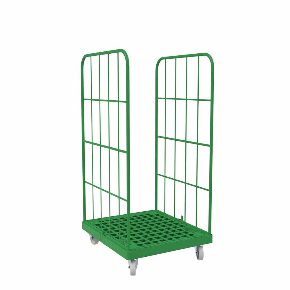 Rollbehälter Classic, 2-seitig, grobmaschig, pulverbeschichtet, Kunststoff-Rollplatte, HxBxT 1.550 x 724 x 815 mm, verkehrsgrün