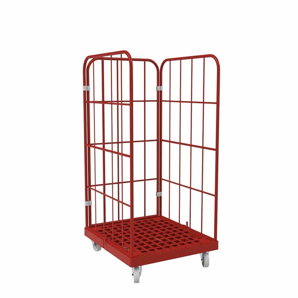 Rollbehälter Classic, 3-seitig, grobmaschig, pulverbeschichtet, Kunststoff-Rollplatte, HxBxT 1.550 x 724 x 815 mm, feuerrot