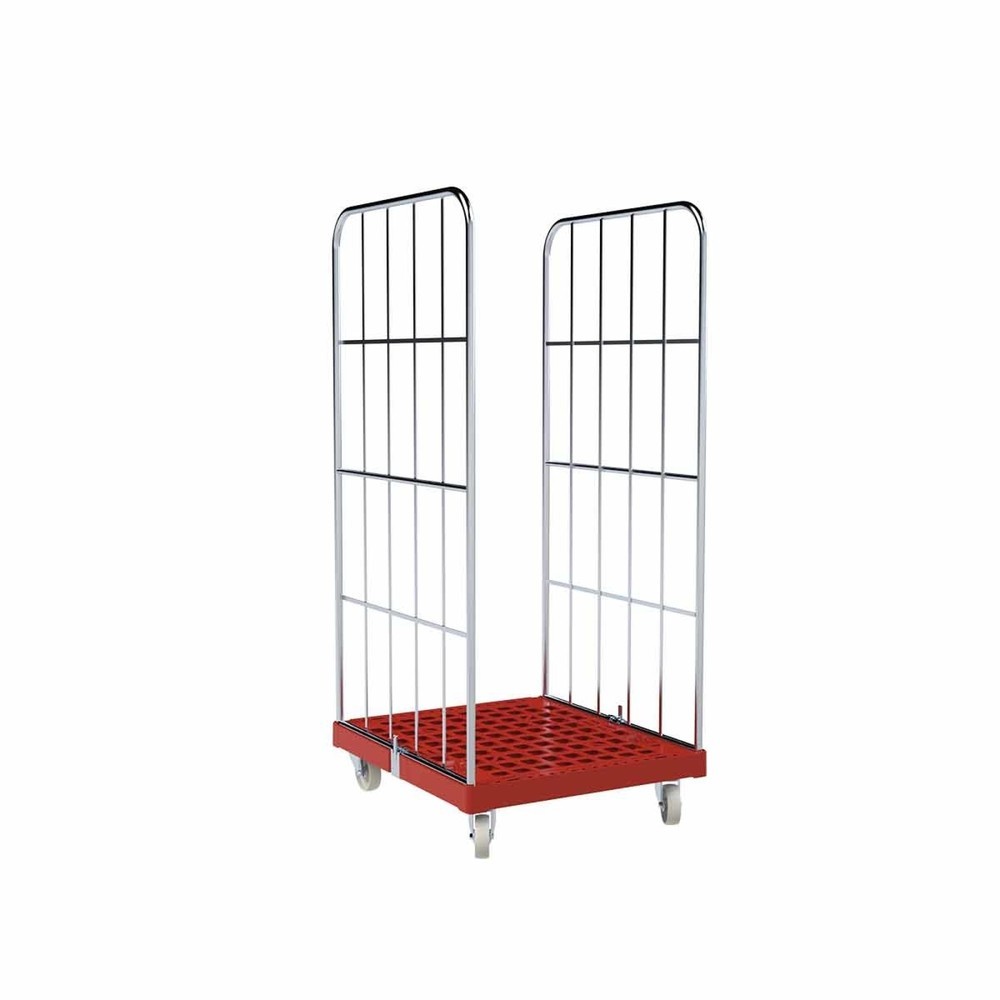 Rollbehälter Classic, 2-seitig, grobmaschig, blau verzinkt, Kunststoff-Rollplatte, HxBxT 1.650 x 724 x 815 mm, feuerrot