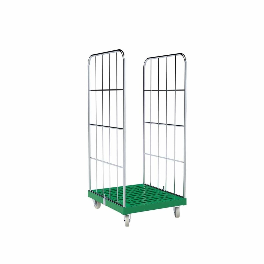 Rollbehälter Classic, 2-seitig, grobmaschig, blau verzinkt, Kunststoff-Rollplatte, HxBxT 1.650 x 724 x 815 mm, verkehrsgrün