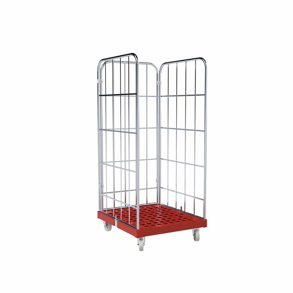 Rollbehälter Classic, 3-seitig, galvanisch verzinkt, Kunststoff-Rollplatte, HxBxT 1.650 x 724 x 815 mm, feuerrot