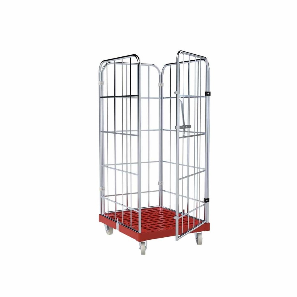 Rollbehälter, 4-seitig, einteilige Vorderwand, Kunststoff-Rollplatte, HxBxT 1.650 x 724 x 815 mm, feuerrot