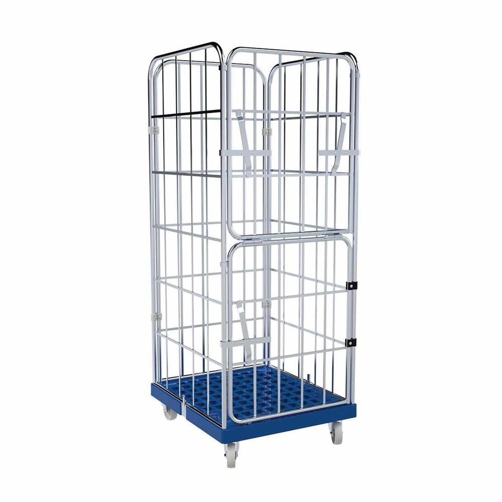 Rollbehälter, 4-seitig, halb abklappbare Vorderwand, Kunststoff-Rollplatte, HxBxT 1.850 x 724 x 815 mm, kieselgrau