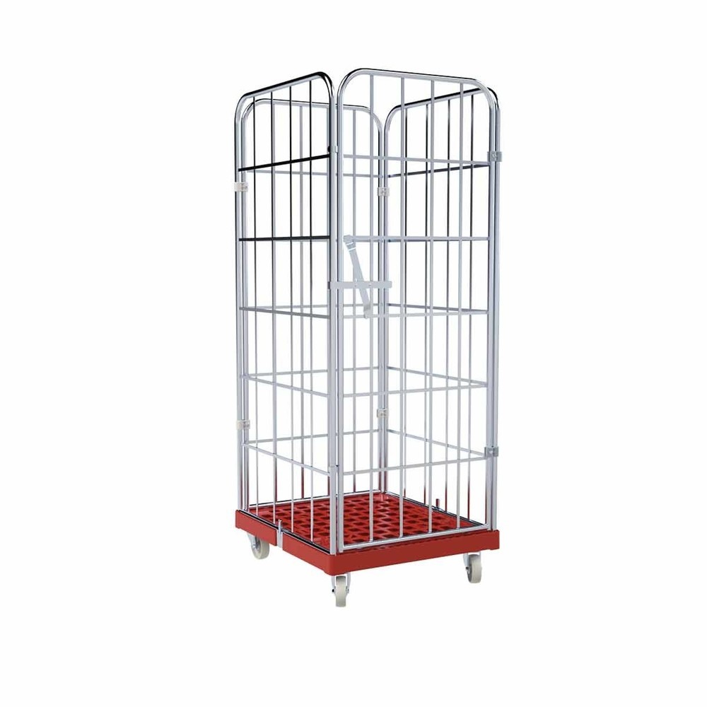 Rollbehälter, 4-seitig, einteilige Vorderwand, Kunststoff-Rollplatte, HxBxT 1.850 x 724 x 815 mm, feuerrot