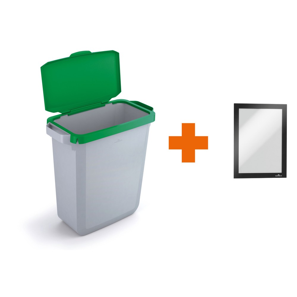 DURABLE Abfallbehälter DURABIN® 60L mit Klappdeckel + Info-Rahmen DURAFRAME®, grün