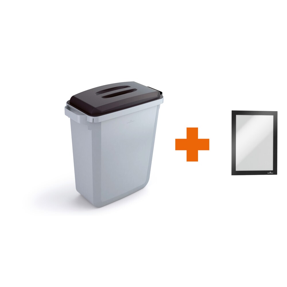 DURABLE Abfallbehälter DURABIN® 60L mit Deckel + Info-Rahmen DURAFRAME®, schwarz