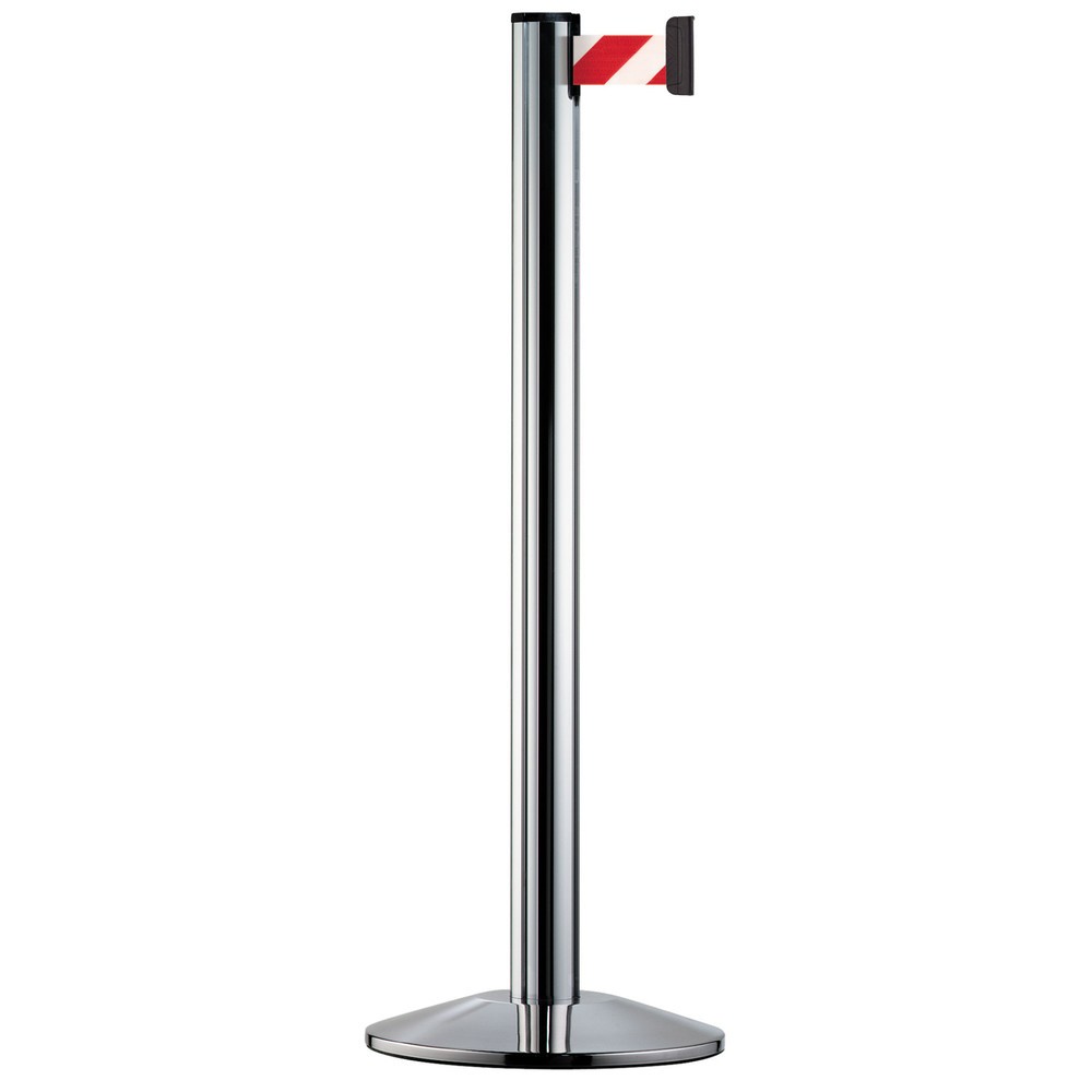 Personen-Leitsystem Classic, Ständer verchromt, Gurtfarbe rot / weiss diagonal gestreift
