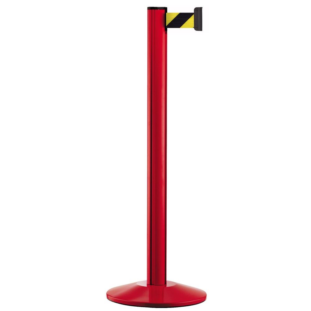 Personen-Leitsystem Classic, Ständer rot, Gurtfarbe schwarz / gelb diagonal gestreift