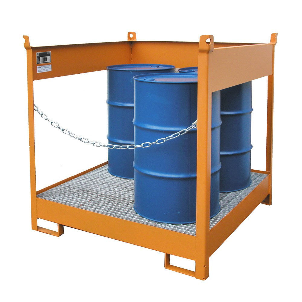 Bauer® Lager-/Transportpalette auf Auffangwanne, HxBxT 1.435 x 1.410 x 1.410 mm, offen, gelborange