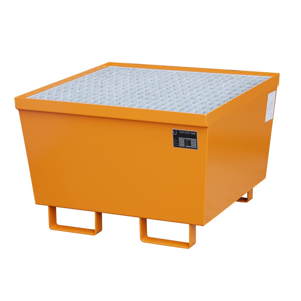Bauer® Auffangwanne aus Stahl, stapelbar, HxBxT 545 x 800 x 800 mm, inkl. Gitterrost, gelborange