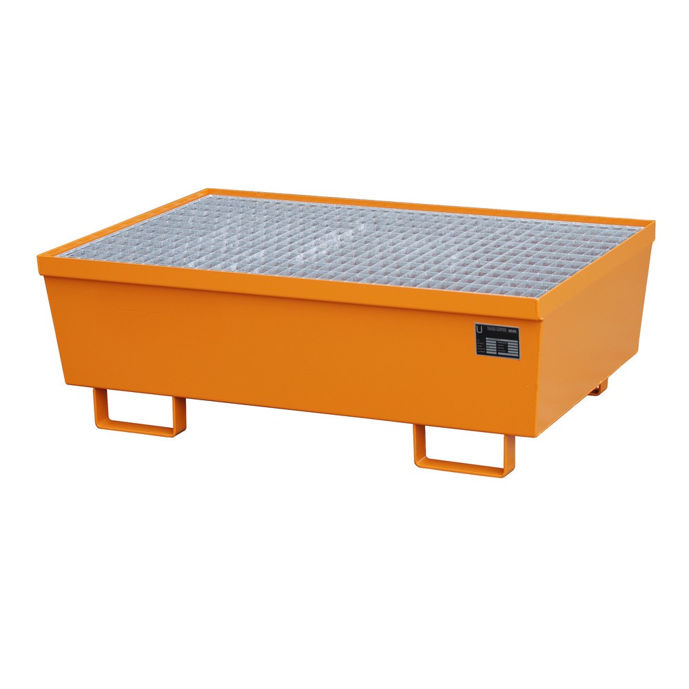Bauer® Auffangwanne aus Stahl, stapelbar, HxBxT 415 x 1.200 x 800 mm, inkl. Gitterrost, gelborange