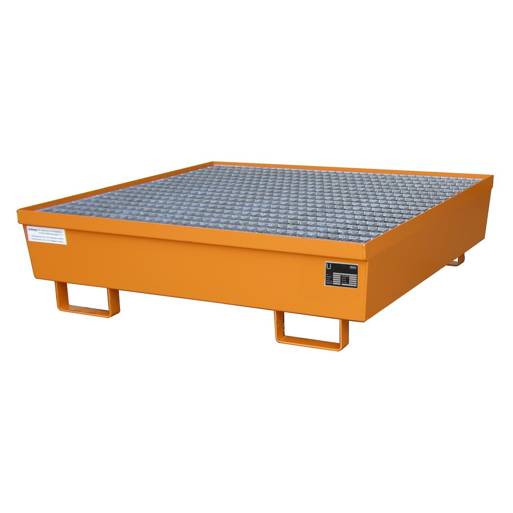 Bauer® Auffangwanne aus Stahl, stapelbar, HxBxT 335 x 1.200 x 1.200 mm, inkl. Gitterrost, gelborange