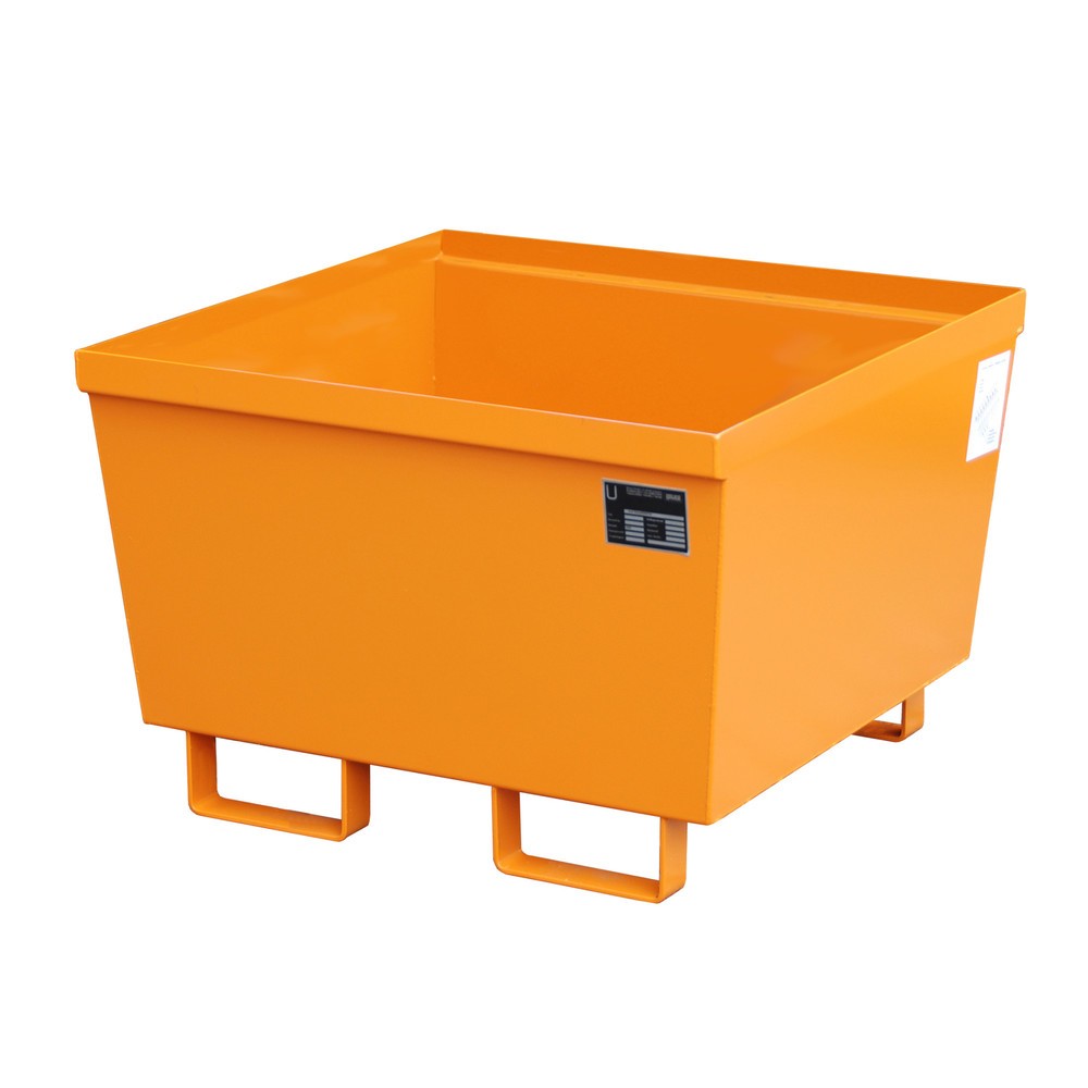 Bauer® Auffangwanne aus Stahl, stapelbar, HxBxT 545 x 800 x 800 mm, ohne Gitterrost, gelborange