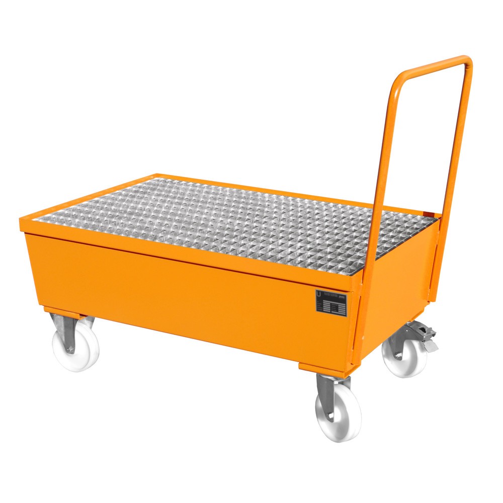 Bauer® Auffangwanne aus Stahl, verfahrbar, 2x 200 l stehend, Auffangvolumen 225 l, gelborange