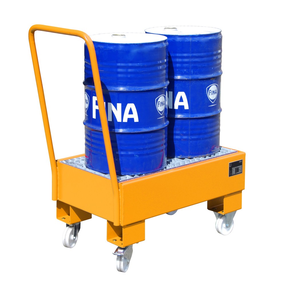 Bauer® Auffangwanne aus Stahl, verfahrbar, 2x 60 l stehend, Auffangvolumen 61 l, gelborange