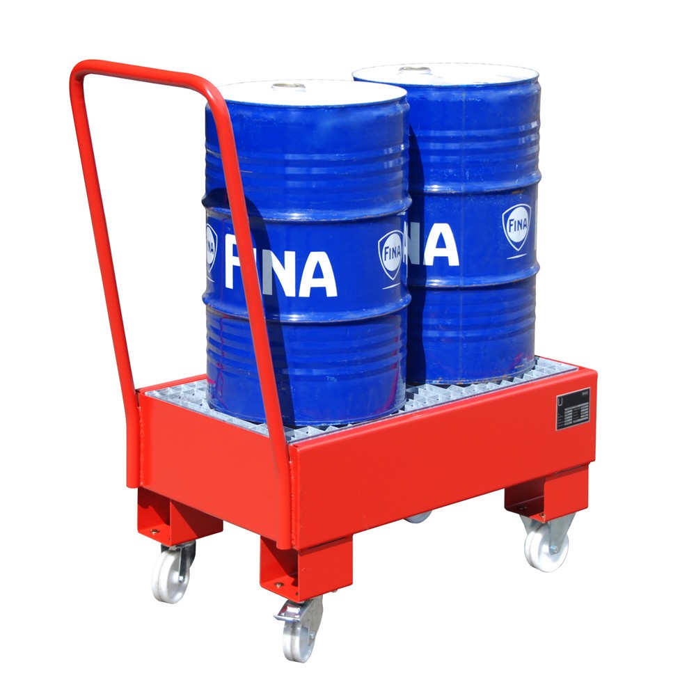 Bauer® Auffangwanne aus Stahl, verfahrbar, 2x 60 l stehend, Auffangvolumen 61 l, feuerrot