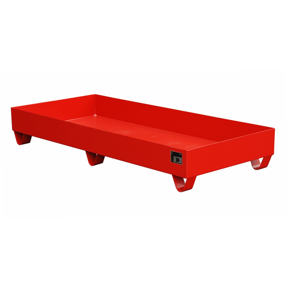 Bauer® Auffangwanne aus Stahl, Unterfahrhöhe 100 mm, HxBxT 275 x 1.800 x 800 mm, ohne Gitterrost, 3x 200 l, feuerrot