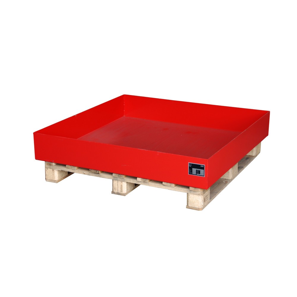 Bauer® Auffangwanne aus Stahl, Aufsatz für Euro- oder Chemiepaletten, HxBxT 185 x 1.200 x 1.200 mm, ohne Gitterrost, feuerrot