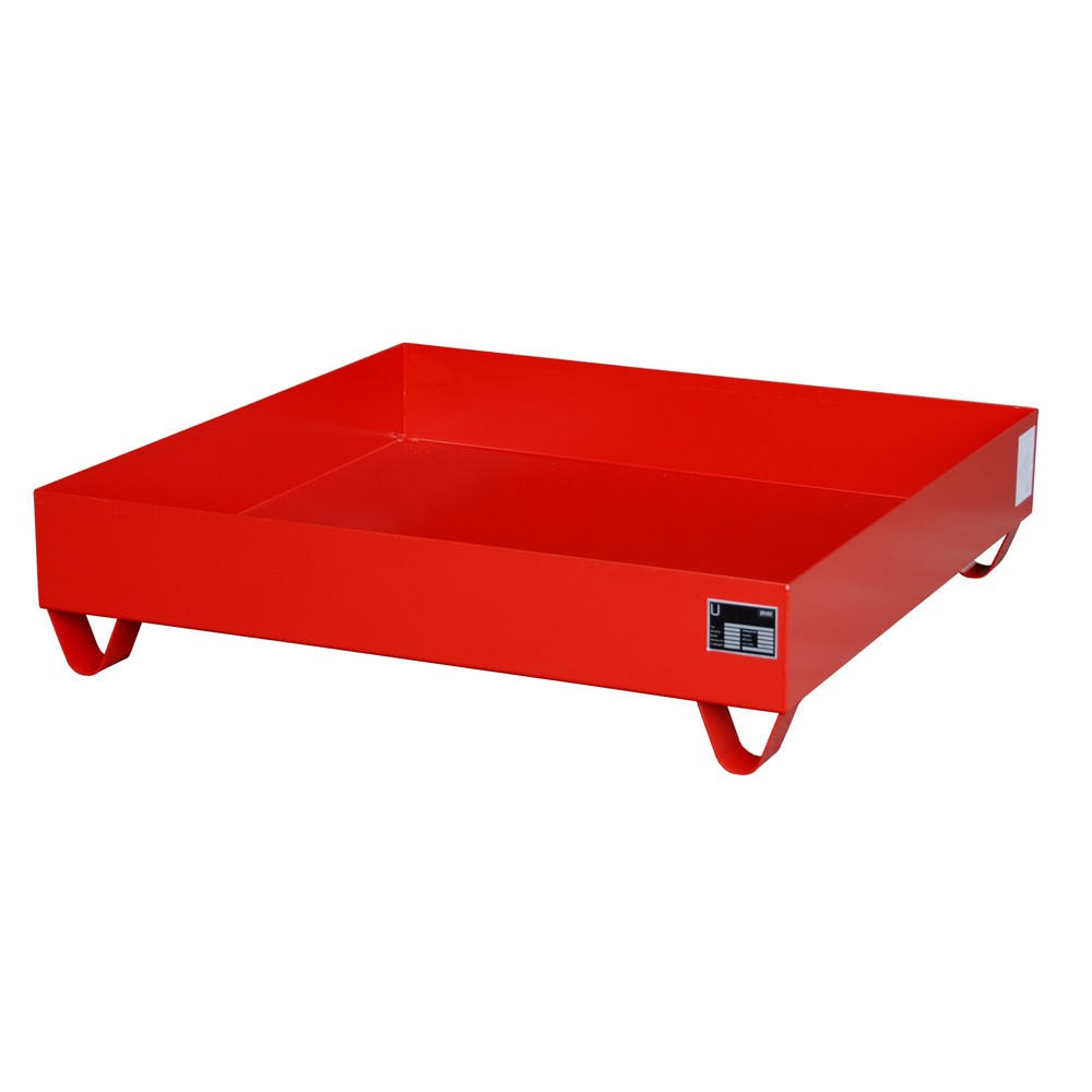 Bauer® Auffangwanne aus Stahl, Unterfahrhöhe 100 mm, HxBxT 285 x 1.200 x 1.200 mm, ohne Gitterrost, 4x 200 l, feuerrot