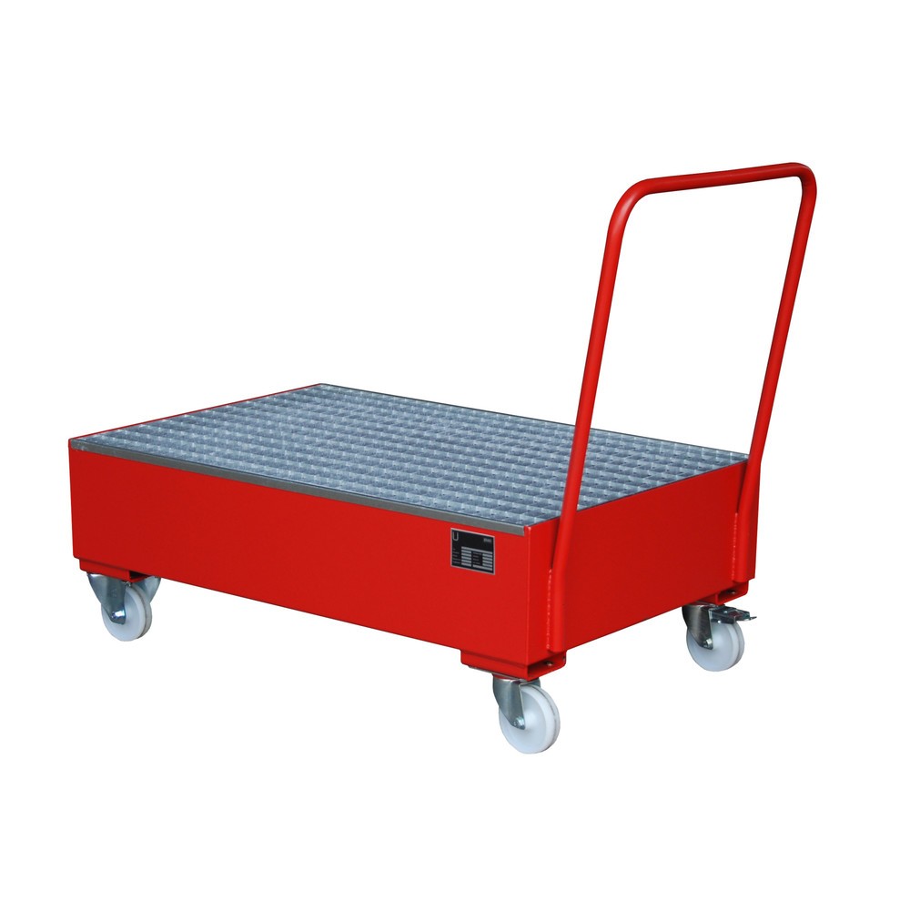 Bauer® Auffangwanne aus Stahl, verfahrbar, 2x 200 l stehend, Auffangvolumen 215 l, feuerrot