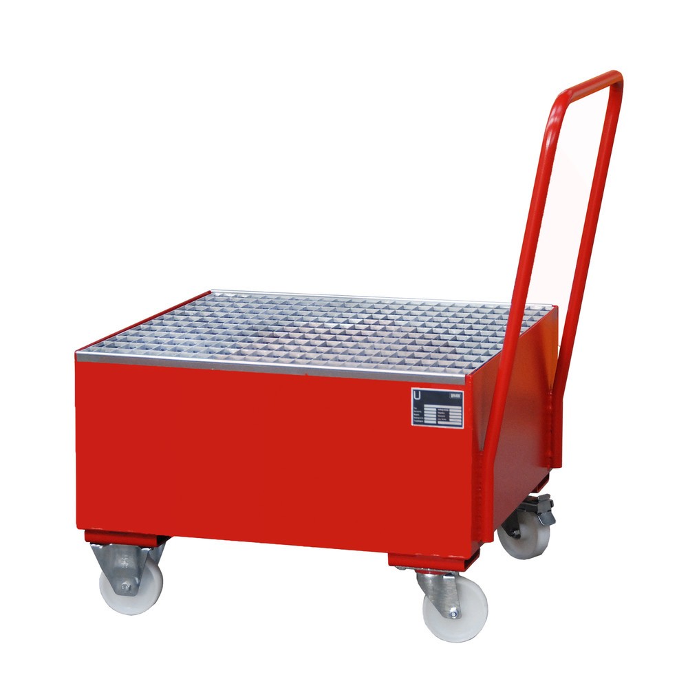 Bauer® Auffangwanne aus Stahl, verfahrbar, 1x 200 l stehend, Auffangvolumen 203 l, feuerrot