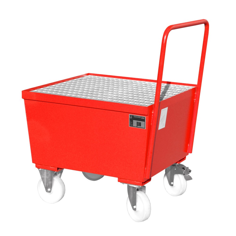 Bauer® Auffangwanne aus Stahl, verfahrbar, 1x 200 l stehend, Auffangvolumen 215 l, feuerrot
