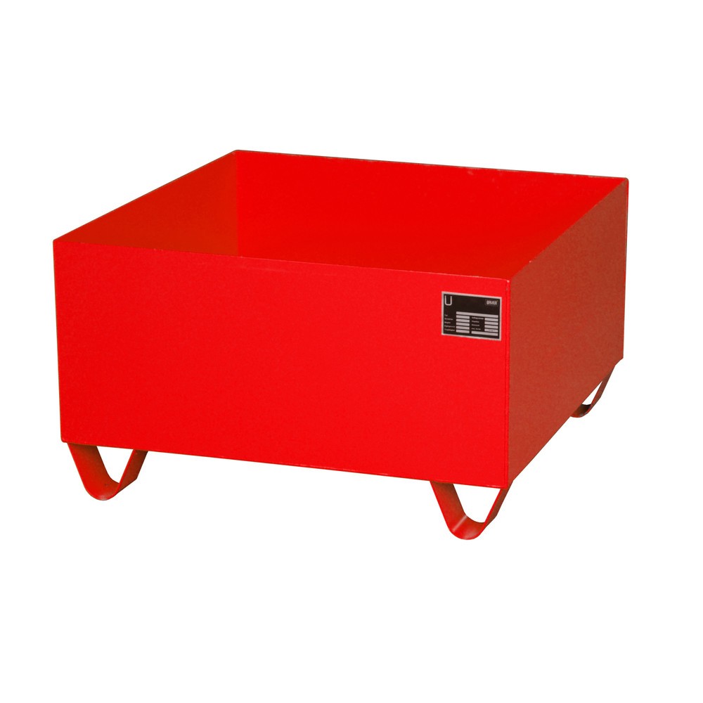 Bauer® Auffangwanne aus Stahl, Unterfahrhöhe 100 mm, HxBxT 465 x 800 x 800 mm, ohne Gitterrost, 1x 200 l, feuerrot