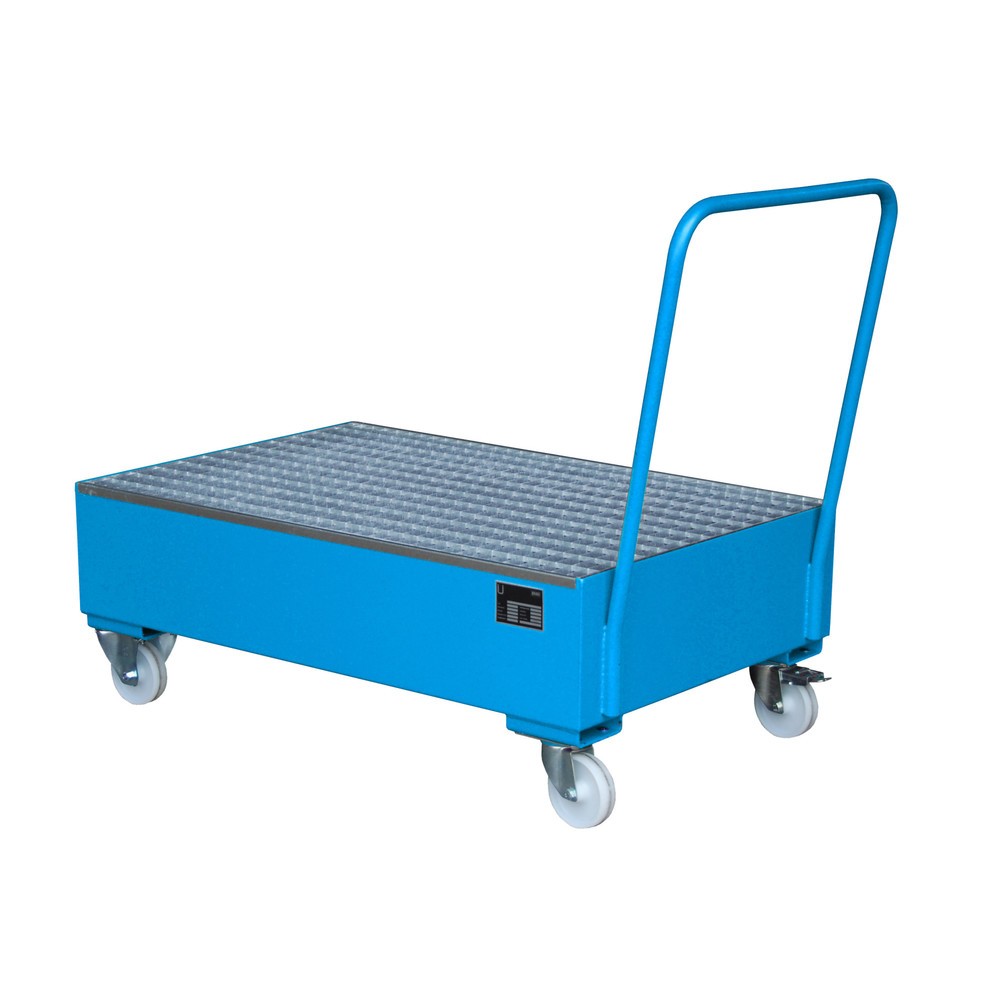 Bauer® Auffangwanne aus Stahl, verfahrbar, 2x 200 l stehend, Auffangvolumen 215 l, lichtblau