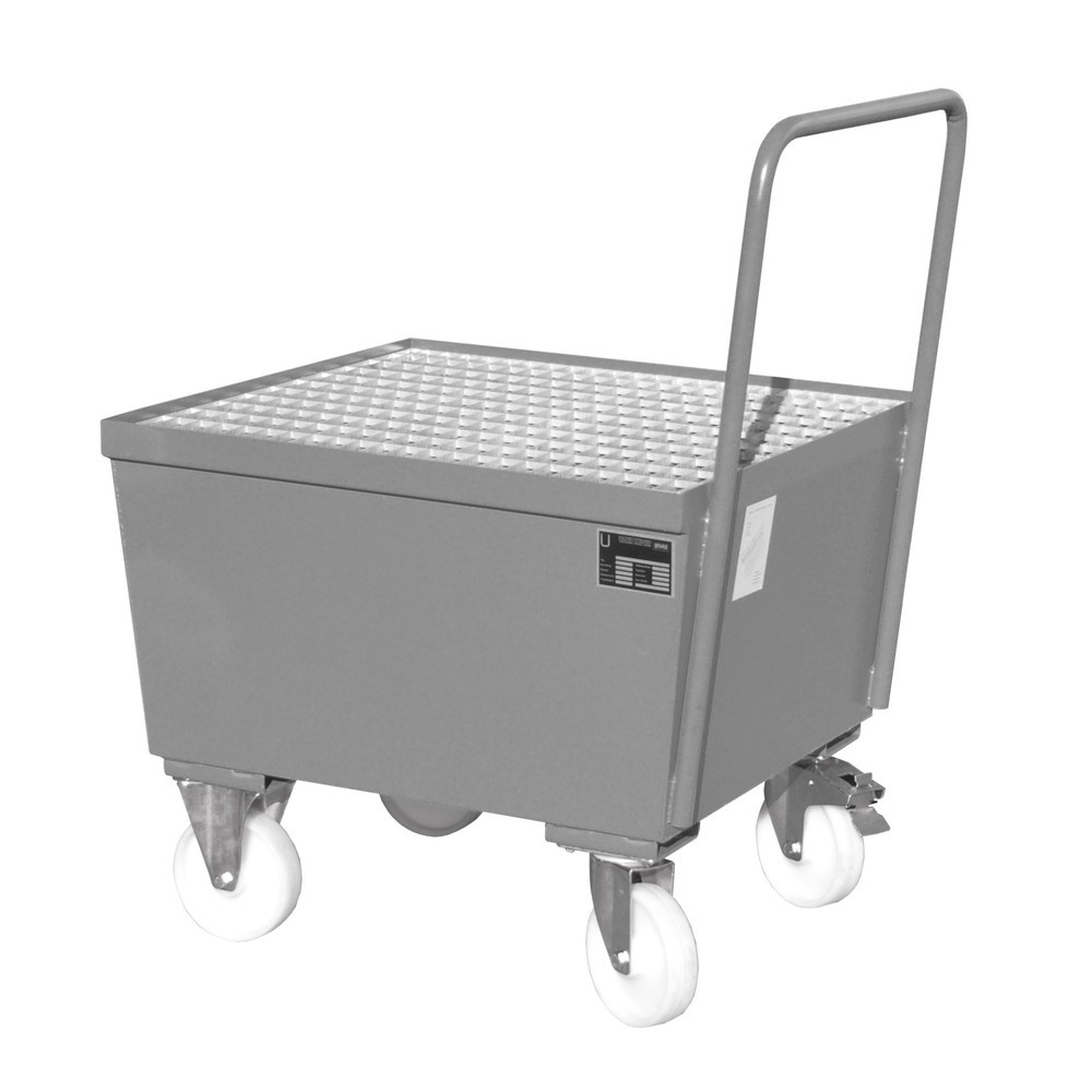 Bauer® Auffangwanne aus Stahl, verfahrbar, 1x 200 l stehend, Auffangvolumen 215 l, mausgrau